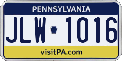 PA license plate JLW1016
