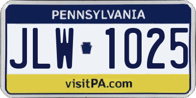 PA license plate JLW1025