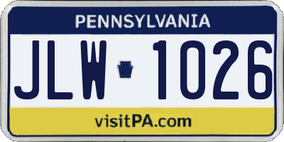 PA license plate JLW1026