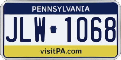 PA license plate JLW1068
