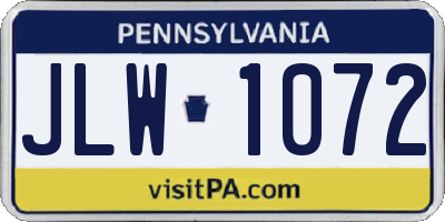 PA license plate JLW1072