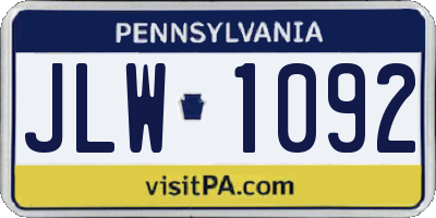PA license plate JLW1092