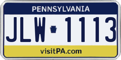 PA license plate JLW1113