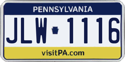 PA license plate JLW1116