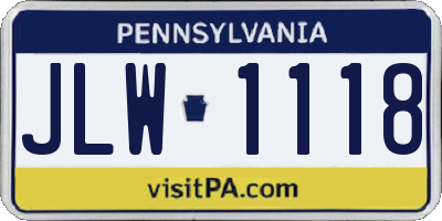 PA license plate JLW1118