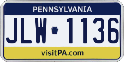 PA license plate JLW1136