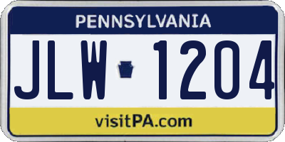 PA license plate JLW1204