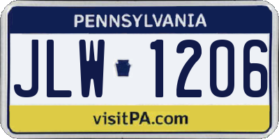 PA license plate JLW1206
