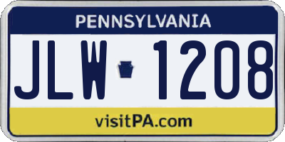 PA license plate JLW1208