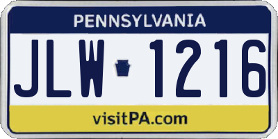 PA license plate JLW1216