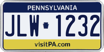 PA license plate JLW1232
