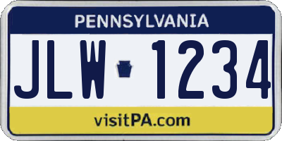 PA license plate JLW1234