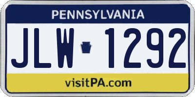 PA license plate JLW1292