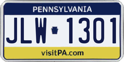 PA license plate JLW1301