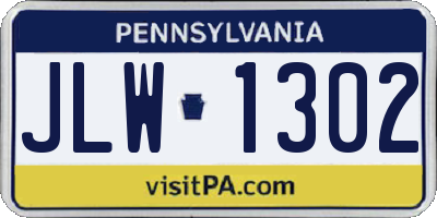 PA license plate JLW1302