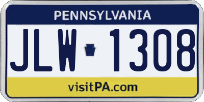 PA license plate JLW1308