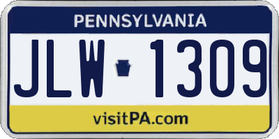 PA license plate JLW1309