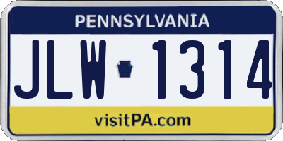 PA license plate JLW1314