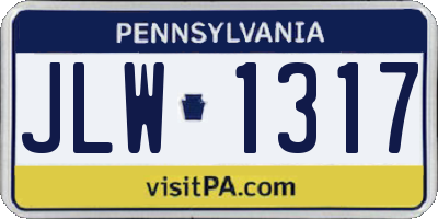 PA license plate JLW1317
