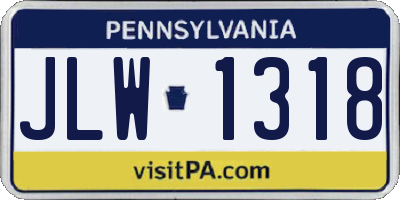 PA license plate JLW1318