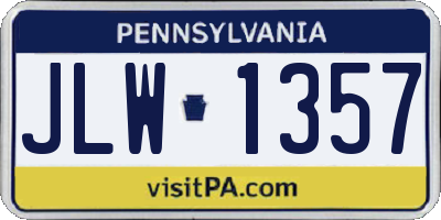PA license plate JLW1357