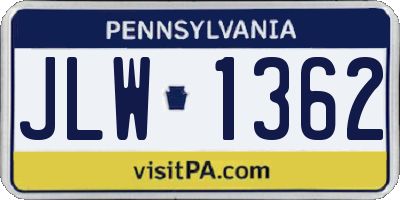 PA license plate JLW1362