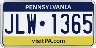 PA license plate JLW1365