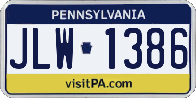 PA license plate JLW1386