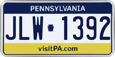 PA license plate JLW1392