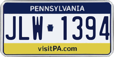 PA license plate JLW1394