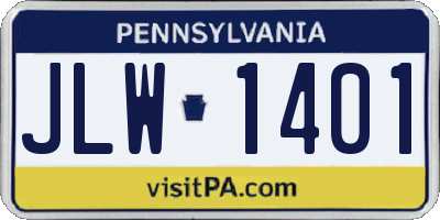 PA license plate JLW1401