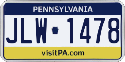 PA license plate JLW1478