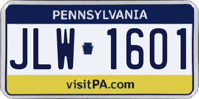 PA license plate JLW1601