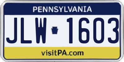 PA license plate JLW1603