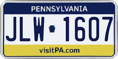 PA license plate JLW1607