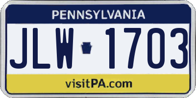 PA license plate JLW1703