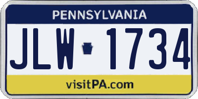 PA license plate JLW1734