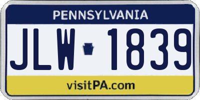 PA license plate JLW1839