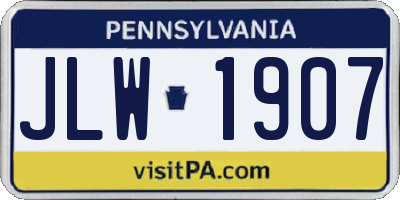 PA license plate JLW1907