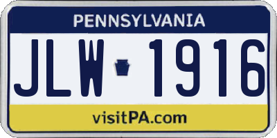 PA license plate JLW1916