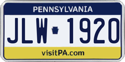 PA license plate JLW1920