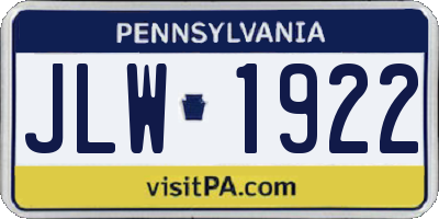 PA license plate JLW1922