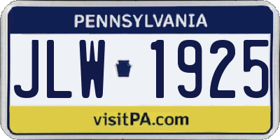 PA license plate JLW1925