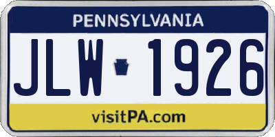 PA license plate JLW1926