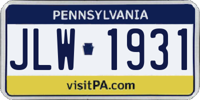 PA license plate JLW1931