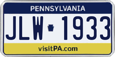 PA license plate JLW1933