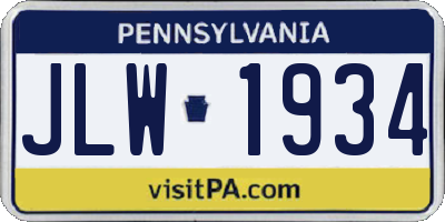 PA license plate JLW1934