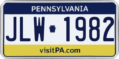 PA license plate JLW1982