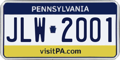 PA license plate JLW2001