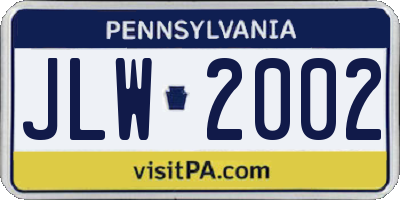 PA license plate JLW2002